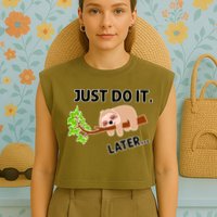 Just Do It Later Funny Lazy Sloth Garment-Dyed Women's Muscle Tee