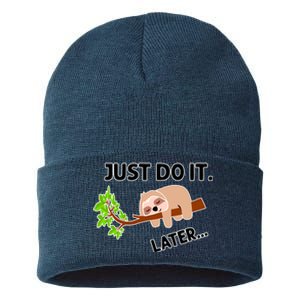 Just Do It Later Funny Lazy Sloth Sustainable Knit Beanie