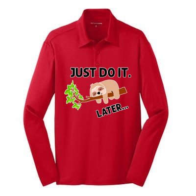 Just Do It Later Funny Lazy Sloth Silk Touch Performance Long Sleeve Polo