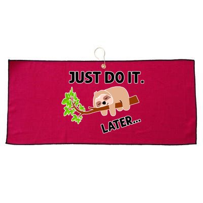 Just Do It Later Funny Lazy Sloth Large Microfiber Waffle Golf Towel