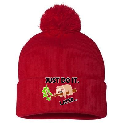 Just Do It Later Funny Lazy Sloth Pom Pom 12in Knit Beanie