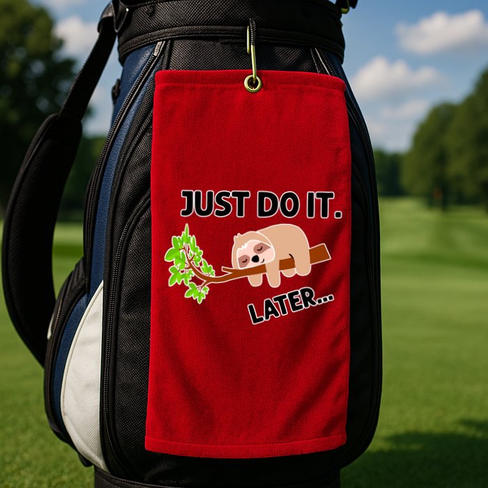 Just Do It Later Funny Lazy Sloth Golf Towel