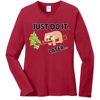Just Do It Later Funny Lazy Sloth Ladies Long Sleeve Shirt