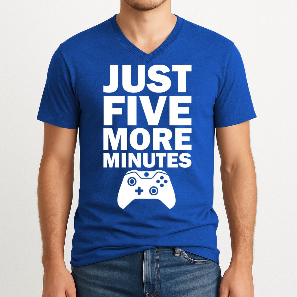 Just Five More Minutes Funny Video Game V-Neck T-Shirt