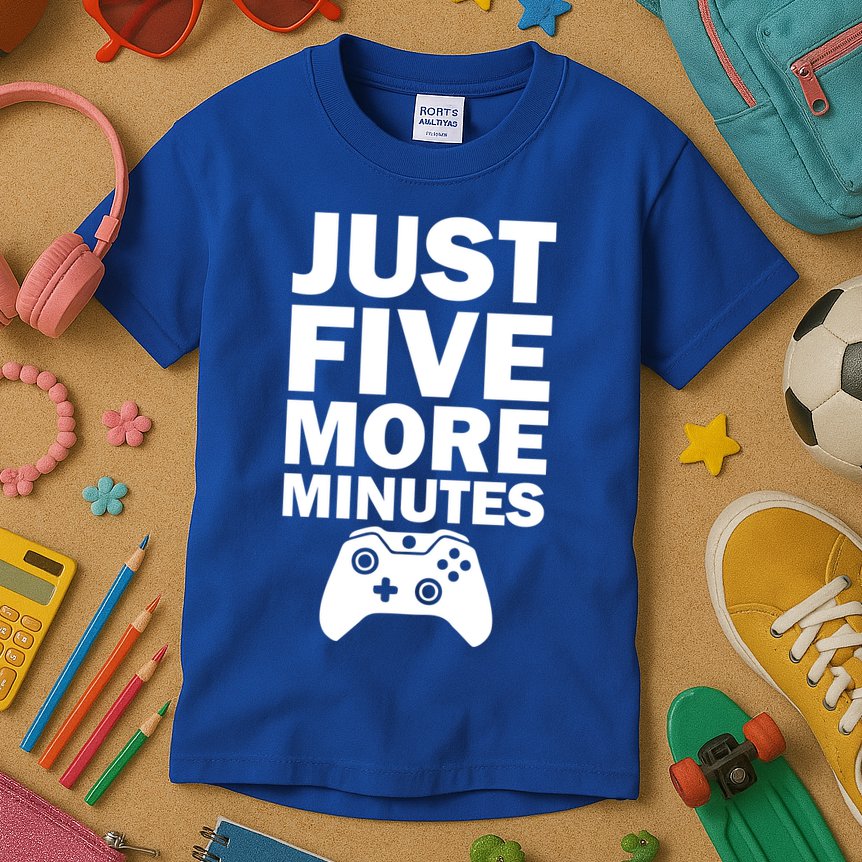 Just Five More Minutes Funny Video Game Kids T-Shirt
