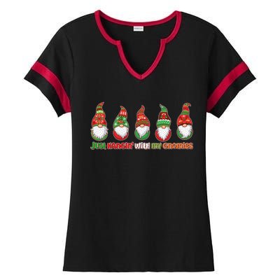 Just Hanging with My Gnomies Christmas Ladies Halftime Notch Neck Tee