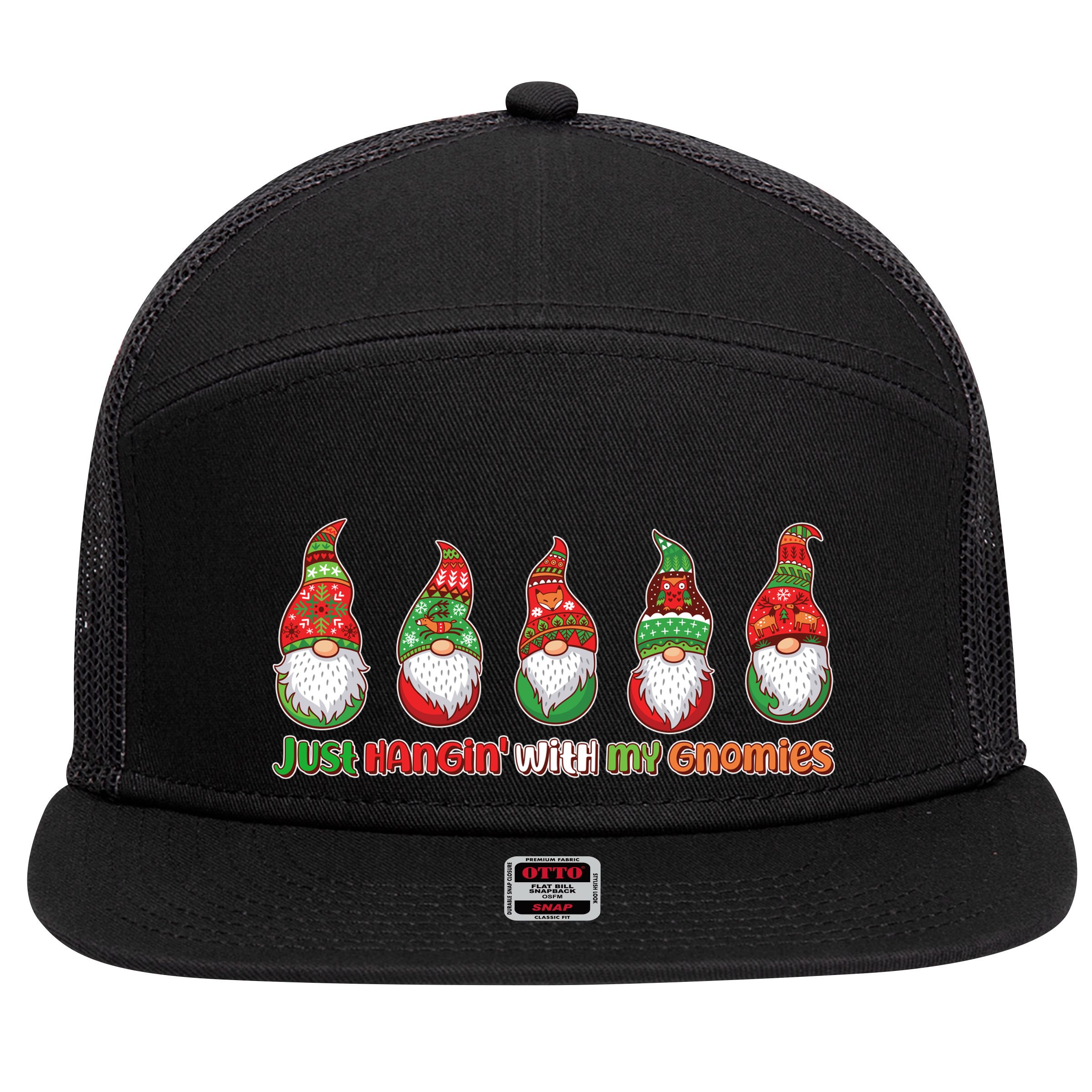 Just Hanging with My Gnomies Christmas 7 Panel Mesh Trucker Snapback Hat