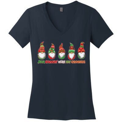 Just Hanging with My Gnomies Christmas Women's V-Neck T-Shirt