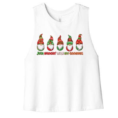 Just Hanging with My Gnomies Christmas Women's Racerback Cropped Tank