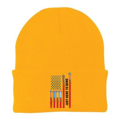 Just Here To Bang American Flag Fireworks Knit Cap Winter Beanie