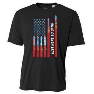 Just Here To Bang American Flag Fireworks Cooling Performance Crew T-Shirt