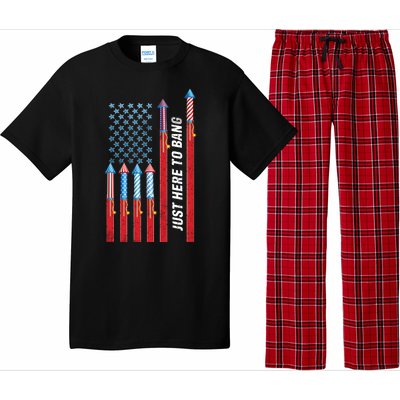 Just Here To Bang American Flag Fireworks Pajama Set