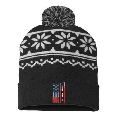 Just Here To Bang American Flag Fireworks USA-Made Snowflake Beanie