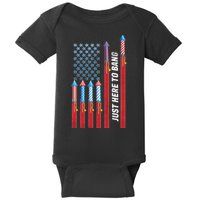 Just Here To Bang American Flag Fireworks Baby Bodysuit