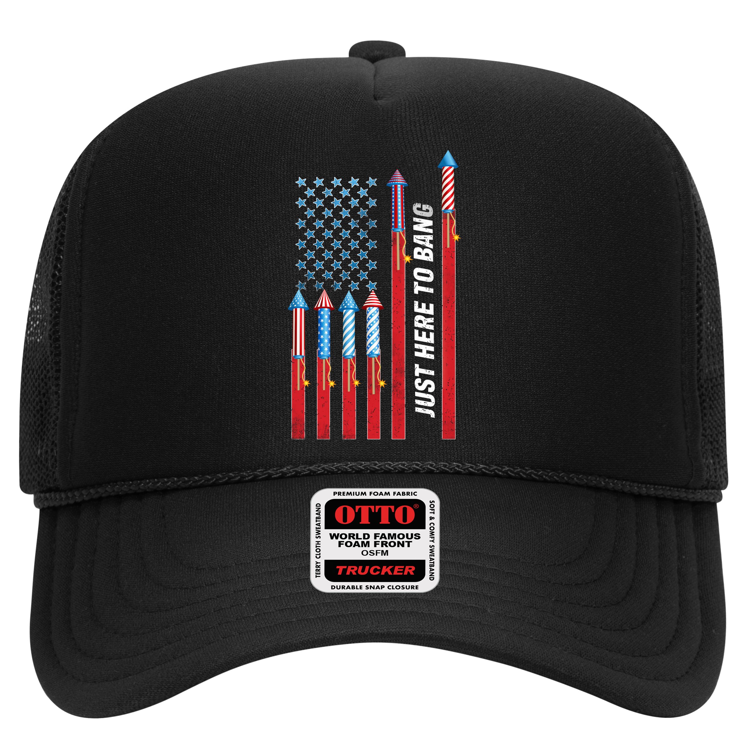 Just Here To Bang American Flag Fireworks Hat