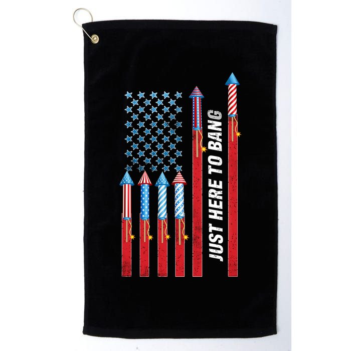 Just Here To Bang American Flag Fireworks Golf Towel