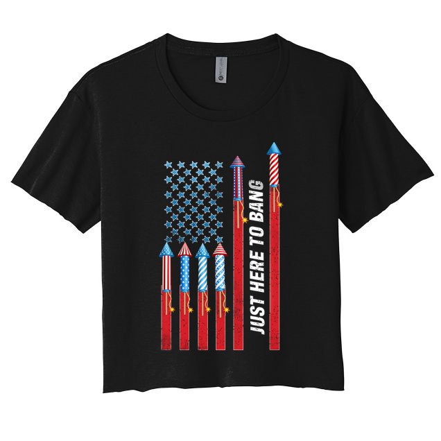Just Here To Bang American Flag Fireworks Crop Top