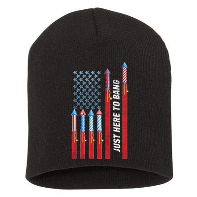 Just Here To Bang American Flag Fireworks Short Acrylic Beanie