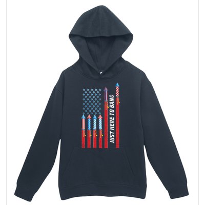 Just Here To Bang American Flag Fireworks Urban Pullover Hoodie