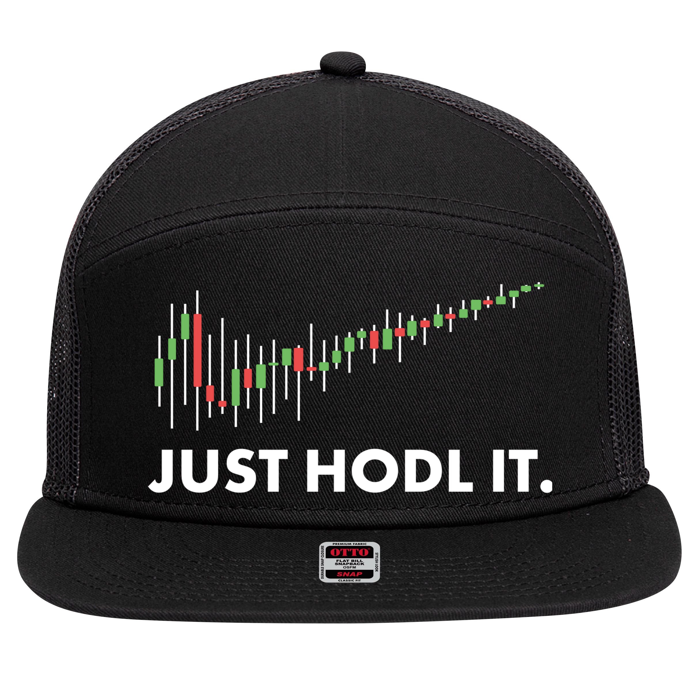 Just HODL It Moon Chart Crypto Currency 7 Panel Mesh Trucker Snapback Hat