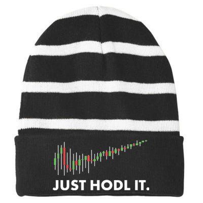 Just HODL It Moon Chart Crypto Currency Striped Beanie with Solid Band