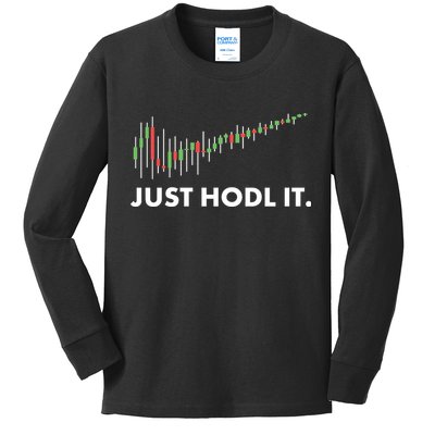 Just HODL It Moon Chart Crypto Currency Kids Long Sleeve Shirt