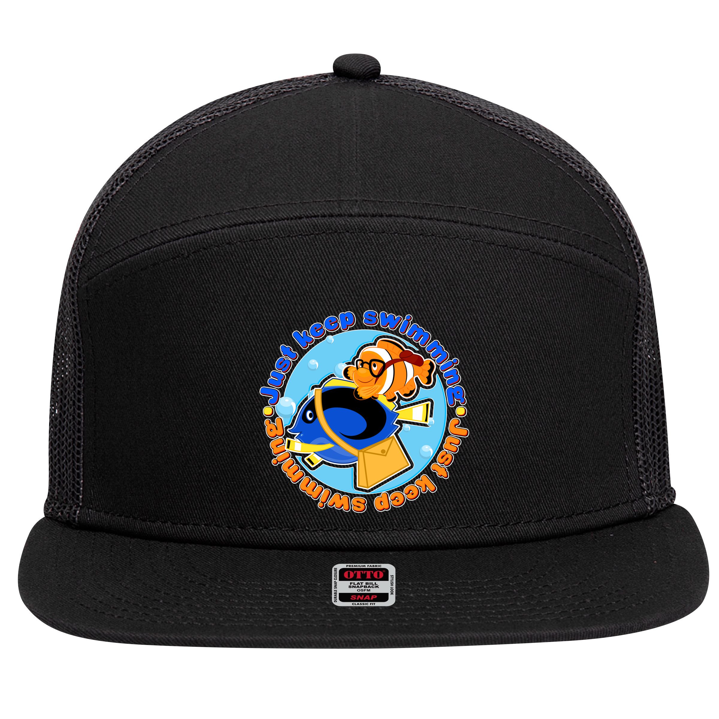 Just Keep Swimming Fish 7 Panel Mesh Trucker Snapback Hat
