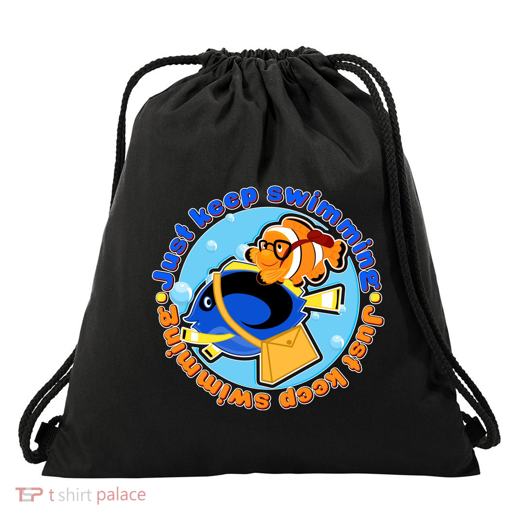 Just Keep Swimming Fish Drawstring Bag