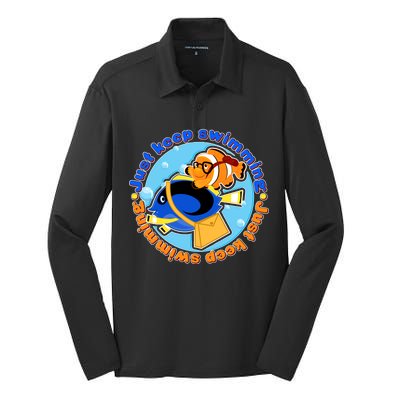 Just Keep Swimming Fish Silk Touch Performance Long Sleeve Polo