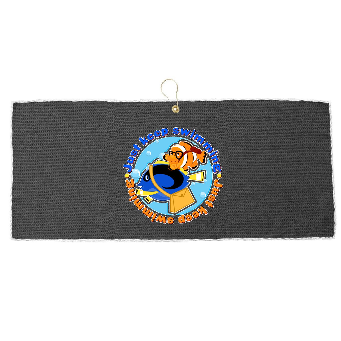 Just Keep Swimming Fish Large Microfiber Waffle Golf Towel
