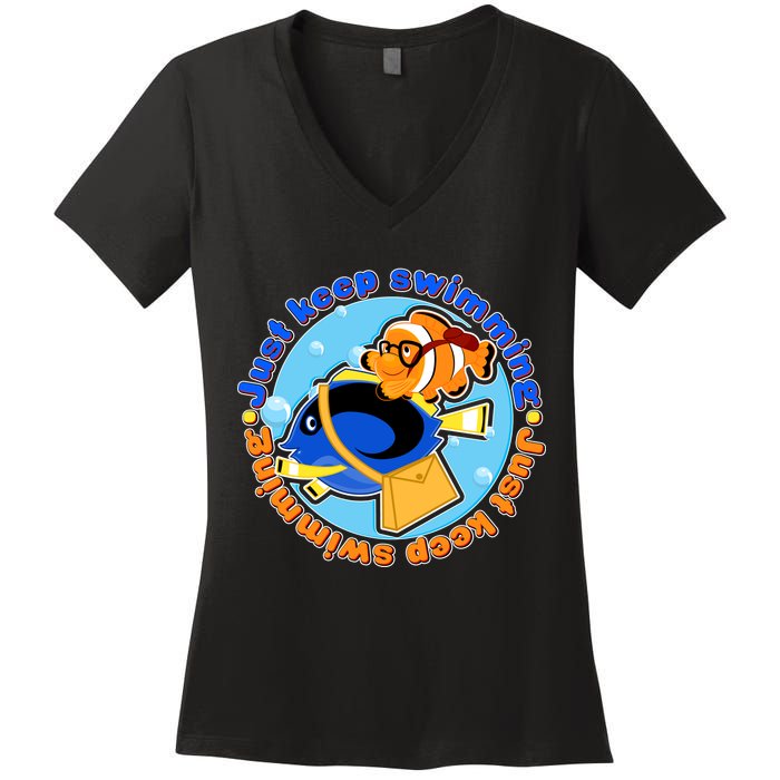 Just Keep Swimming Fish Women's V-Neck T-Shirt