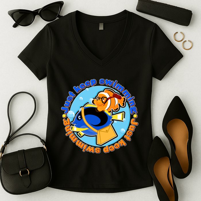 Just Keep Swimming Fish Women's V-Neck T-Shirt