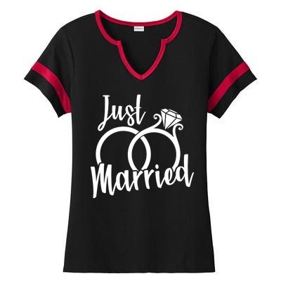 Just Married Ring Logo Ladies Halftime Notch Neck Tee