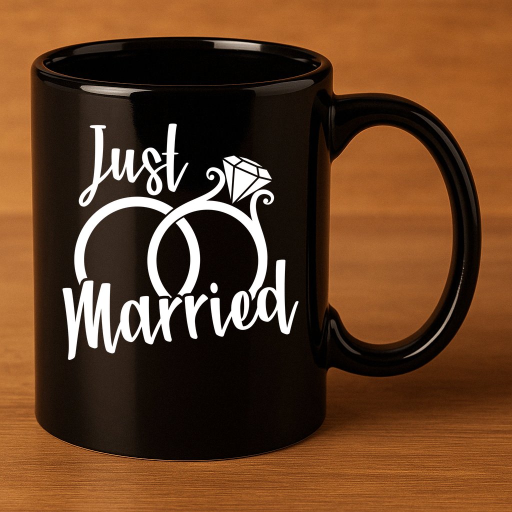 Just Married Ring Logo 11oz C Handle Ceramic Mug