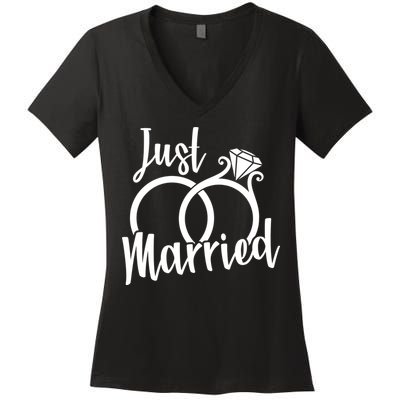 Just Married Ring Logo Women's V-Neck T-Shirt