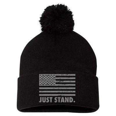 Just Stand Grey Style Flag Pom Pom 12in Knit Beanie