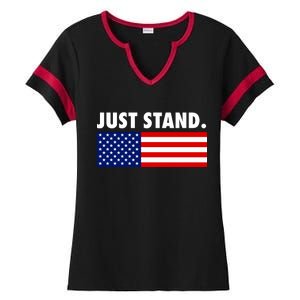 Just Stand Striped American Flag Ladies Halftime Notch Neck Tee