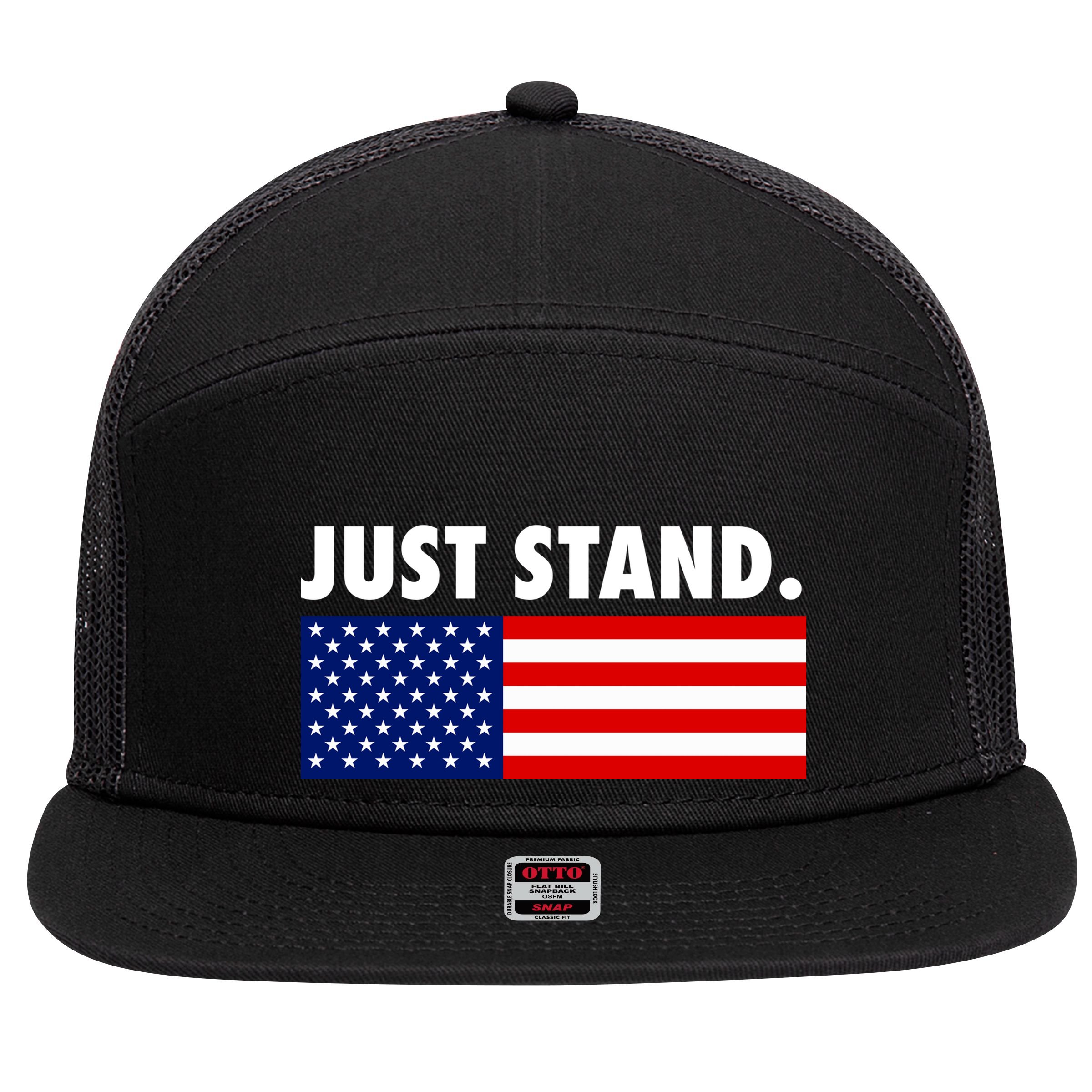 Just Stand Striped American Flag 7 Panel Mesh Trucker Snapback Hat