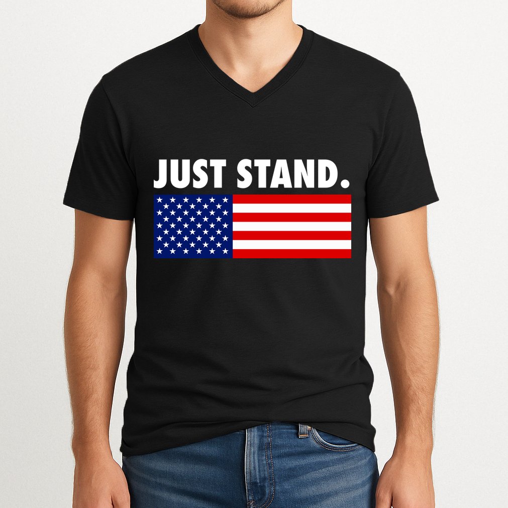 Just Stand Striped American Flag V-Neck T-Shirt