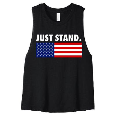 Just Stand Striped American Flag Women's Racerback Cropped Tank