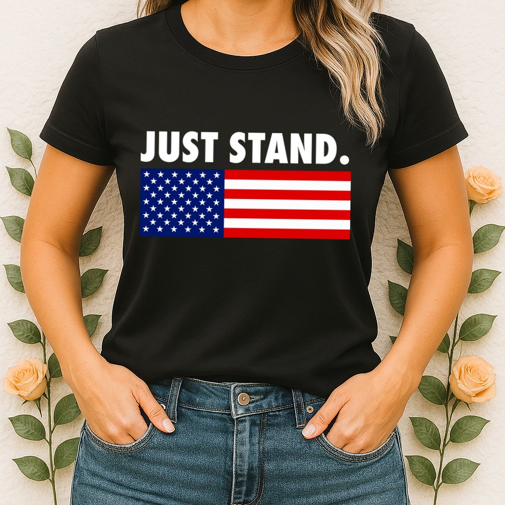 Just Stand Striped American Flag Womens T-Shirt