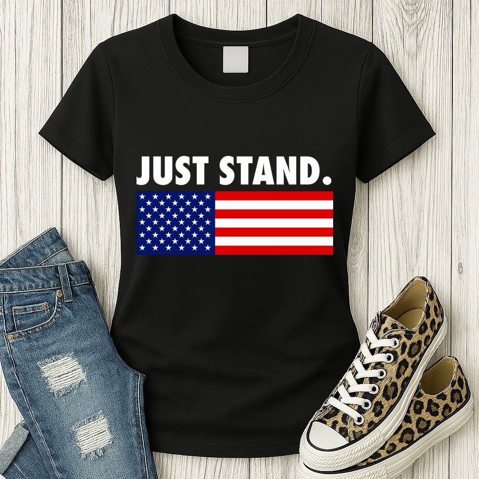 Just Stand Striped American Flag Womens T-Shirt