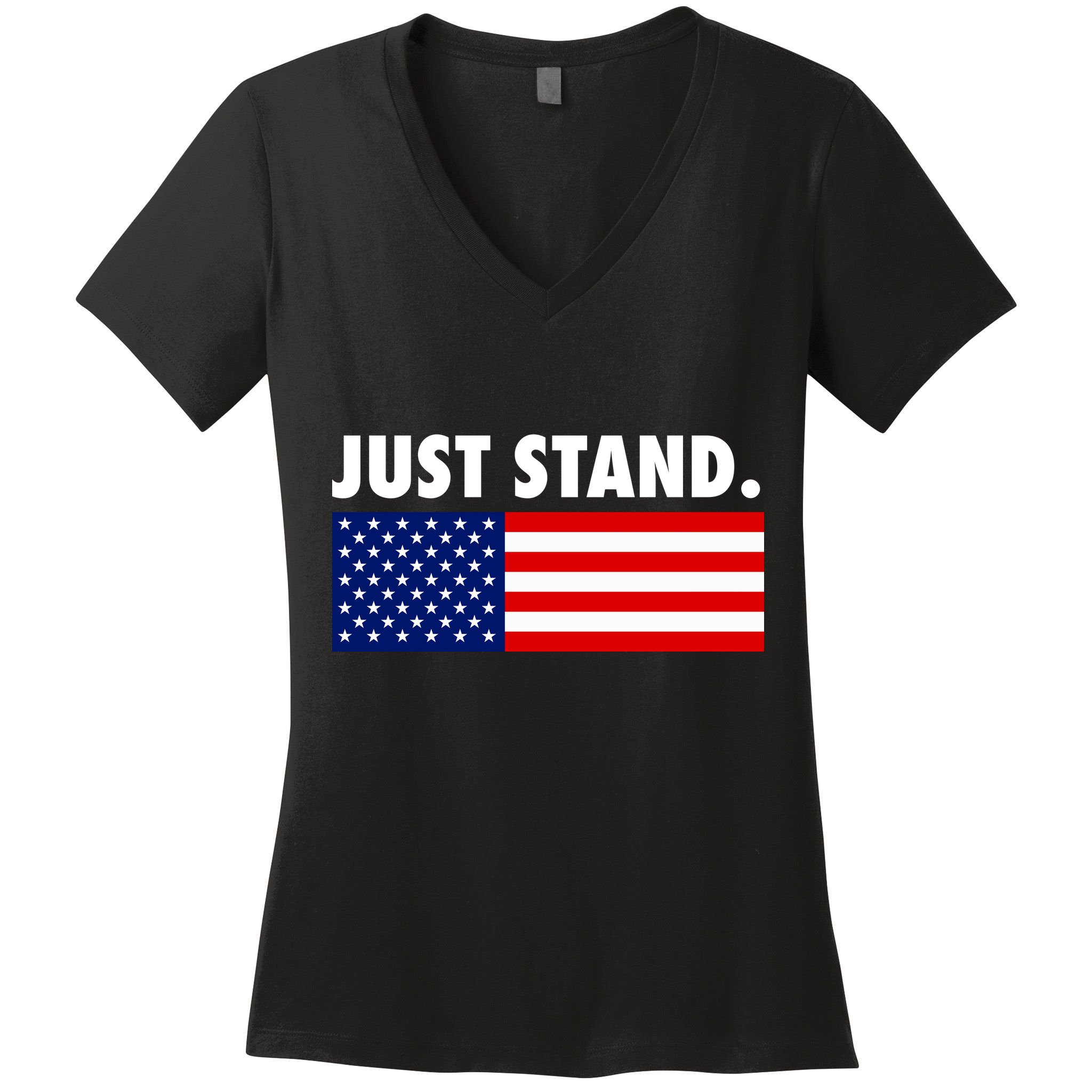 Just Stand Striped American Flag Women's V-Neck T-Shirt