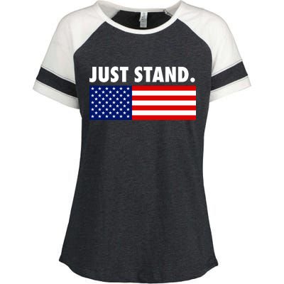 Just Stand Striped American Flag Enza Ladies Jersey Colorblock Tee