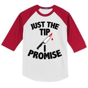 Just The Tip Funny Halloween Knife Kids Colorblock Raglan Jersey