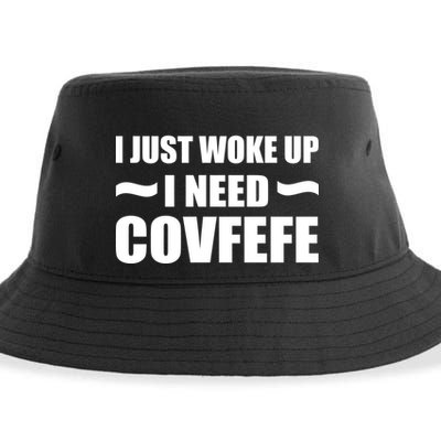 Just Woke Up I Need Covfefe Sustainable Bucket Hat