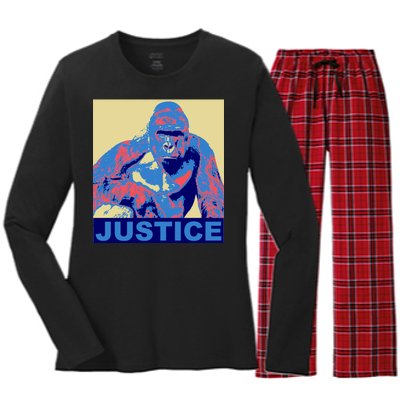 Justice For Harambe RIP Poster Women's Long Sleeve Flannel Pajama Set 