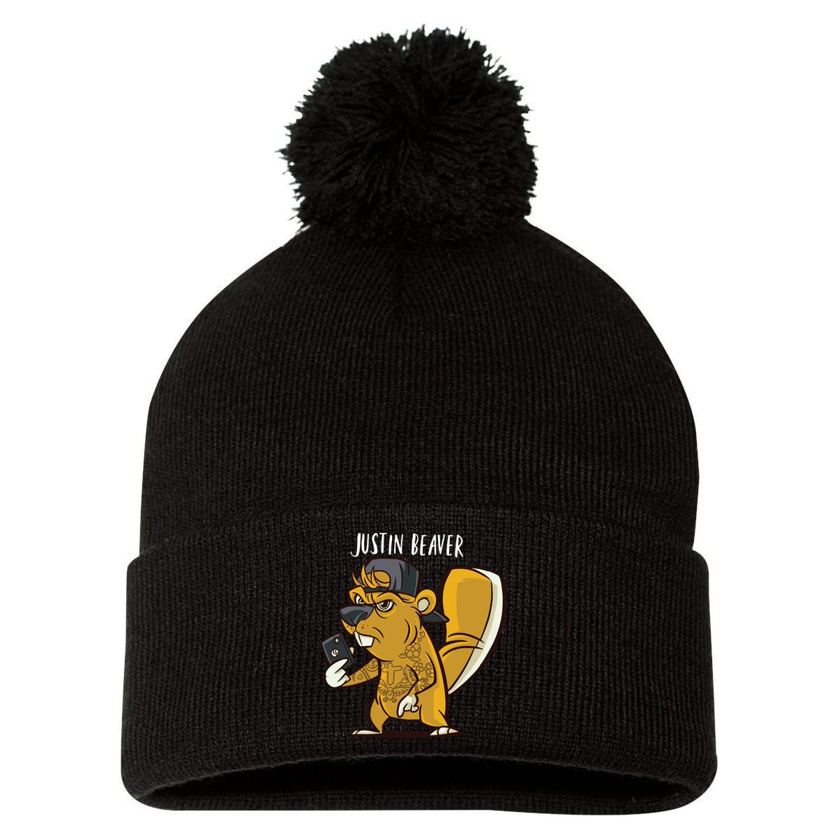 Justin Beaver Pom Pom 12in Knit Beanie