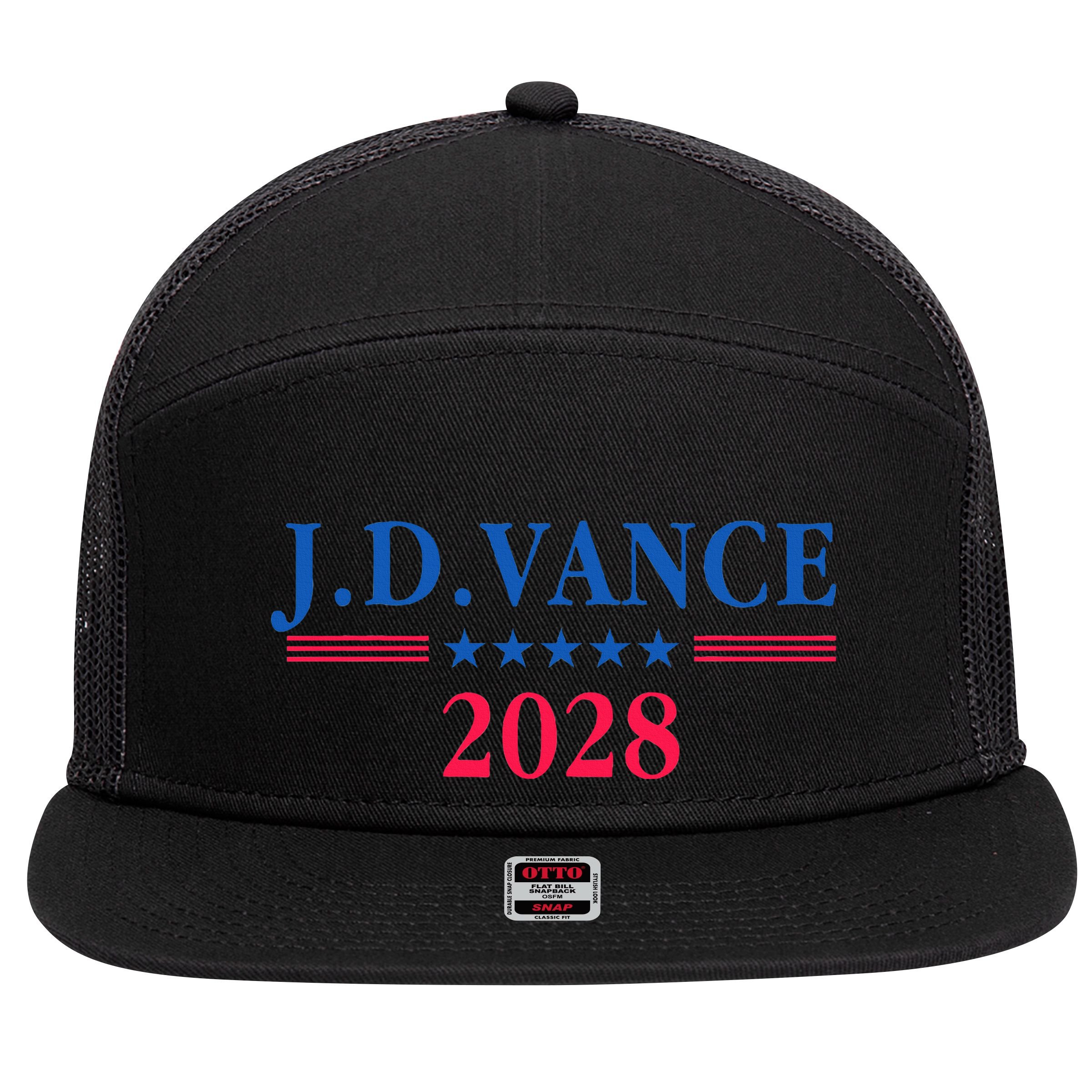 Jd Vance 2028 President Election Campaign Trump Legacy Maga 7 Panel Mesh Trucker Snapback Hat
