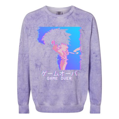 Japanese Vaporwave Aesthetic Sad Anime Game Over Lofi Cool Gift Colorblast Crewneck Sweatshirt